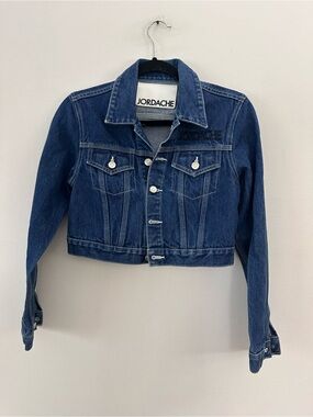 Jordache VintageCrop Denim Jean Jacket Horse Head Graphic Dark Wash Size small